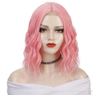Peruvian Wholesale Natural Pink Glueless Cheap Curly Short Bob Vendor For Black Women Ladies Cosplay Synthetic Hair Wigs